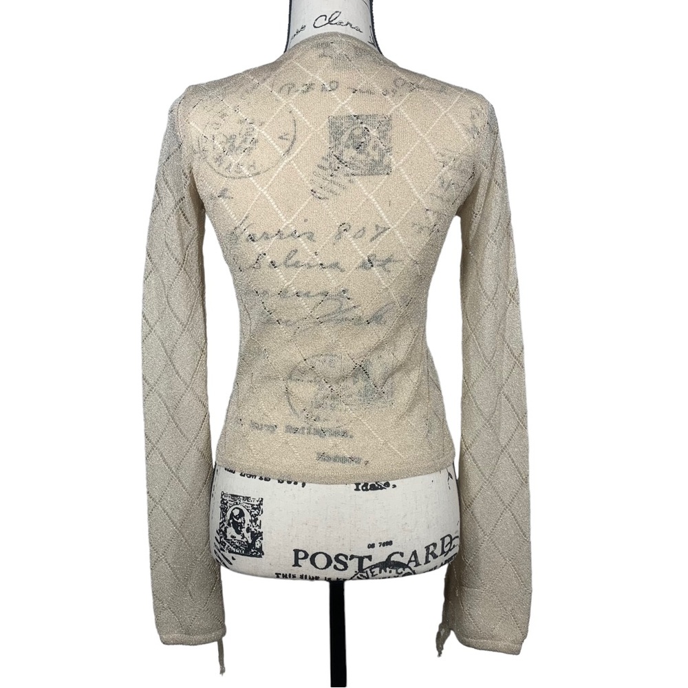 Vintage Free People Pointelle Knit Gold Metallic Mesh Zip Up Cardigan Coachella - Picture 5 of 12